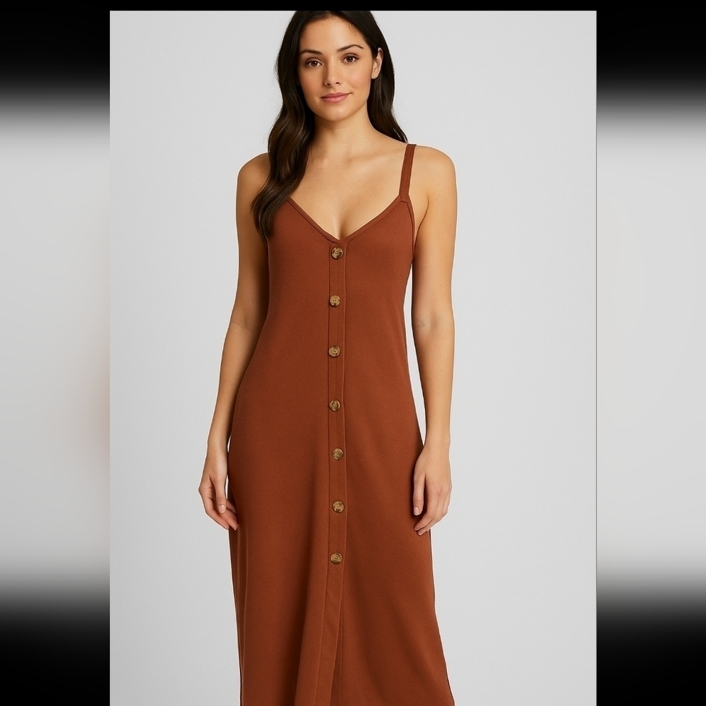 Shein Womens Burnt Orange Cotton Ribbed Knit Maxi Dress L
